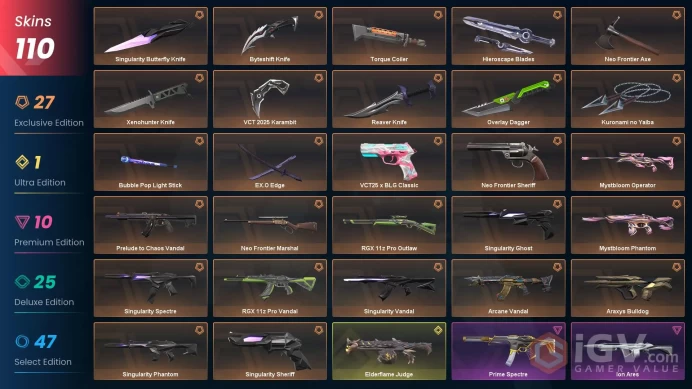 U/TR 84865 VP VCT 2025 Karambit VCT25 x BLG Classic Kuronami no Yaiba Singularity Butterfly Knife Mystbloom Phantom EX.O Edge Arcane Vandal
