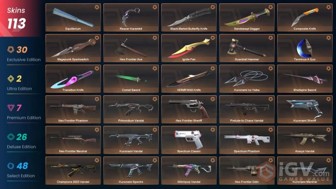 NA/USA 90725 VP Ignite Fan Champions 2023 Vandal Kuronam Bundle XERØFANG Knife Elderflame Operator Primordium Vandal Equilibrium Equilibrium