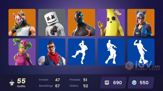 55 SKINS + STW OLD + TAKE THE L + PRODIGY + MARSHMELLO + FATE + DRIFT + OMEGA + SUMMIT STRIKER + LAGUNA + WILD CARD + CUDDLE TEAM LEADER