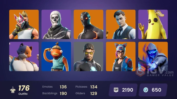 175 SKINS + SAKURA HARUNO + OMEGA (STAGE 5) + WORLD CUP + RARE EMOTES + GOLD MIDAS + STW OLD + DOUBLE AGENT WILDCARD + KOR