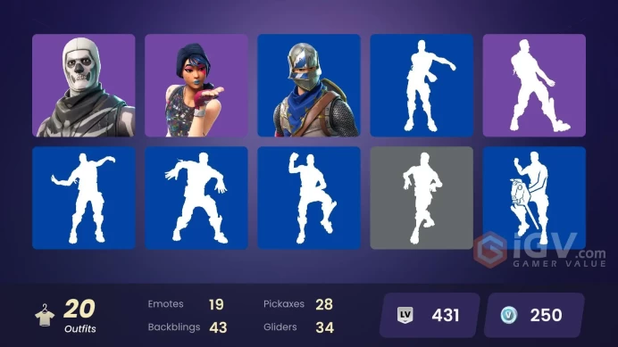20 SKINS + SPARKLE SPECIALIST + FLOSS + STW OLD + SON GOKU + SKULL TROOPER + MAKO + SHANTA + YULEJACKET + ROYALE KNIGHT + BLUE SQUIRE