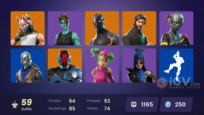 59 SKINS + ROYALE KNIGHT + THE REAPER + STW OLD + BLUE SQUIRE + ELITE AGENT + TAKE THE L + BUS BANNER + OMEGA + DRIFT + GOKU BLACK 