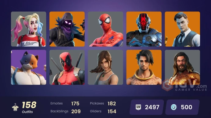 PC,PSN,XBOX 158 SKINS FA - ROGUE SPIDER KNIGHT - GOLD MIDAS,CARNAGE,LARA CROFT,HARLEY QUINN,KOR,MEGUMI,MORTY,IRIS RK992