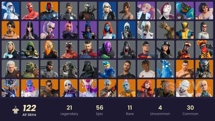 PC,PSN,XBOX 122 SKINS FA - BLAZE,PREDATOR,LARA CROFT,RICK,KOR,DOOM,CARNAGE,GROOT,CLARK KENT,WOLVERINE,GERALT,GHOST RIDER,NINJA RK948
