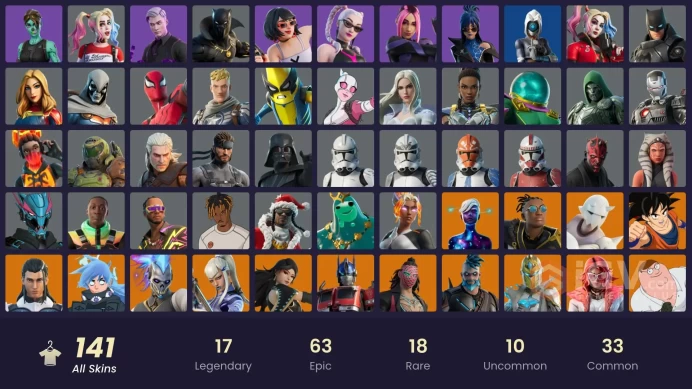 PC,PSN,XBOX 141 SKINS FA - GOKU,GALAXY SCOUT,OPTIMUS,HARLEY,SHADOW MIDAS,GHOUL TROOPER,ASTRA,BEERUS,FOCUS RK964