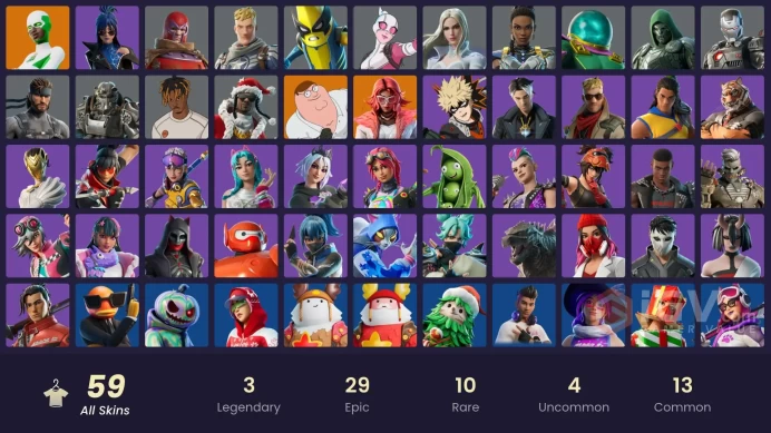 PC,PSN,XBOX 59 SKINS FA - BACKLASH,PETER GRIFFIN,BAKUGO,KATALINA,DOOM,REVERIE,COLOR CRUSH,MEGALO DON,NYANJA RK981
