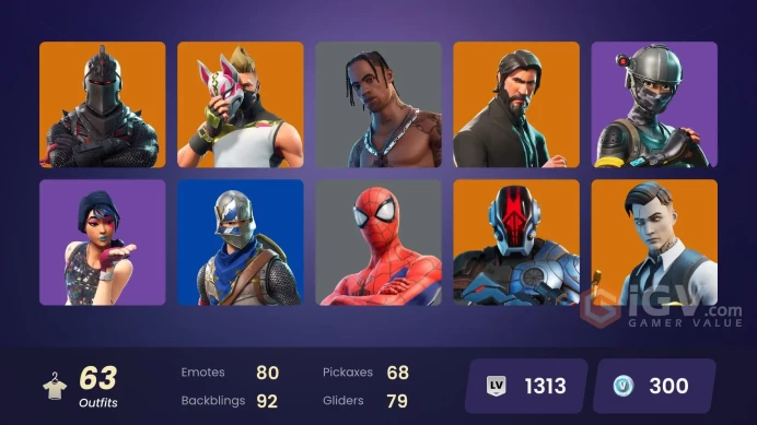 PC/PSN/Xbox/Nintendo 63 skins | Black Knight | Travis Scott | Sparkle Specialist | The Reaper | Blue Squire | Royale Knight | Elite Agent | Mako