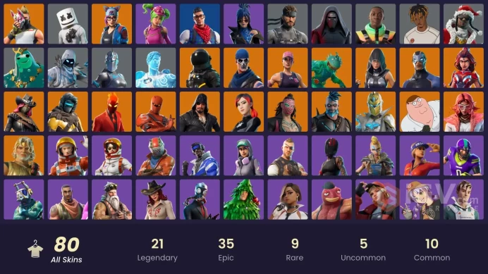 80 SKINS + TAKE THE L + STW OLD + END ZONE + TRILOGY + PETER GRIFFIN + MARSHMELLO + FROZEN PACK + SLAYER JUICE WRLD + FATE + KYLO REN