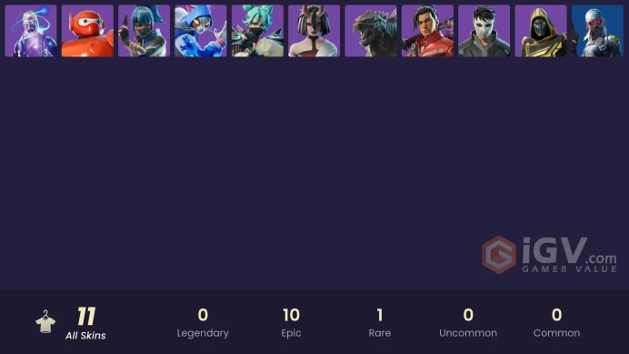 11 SKINS + GALAXY + STELLAR AXE + DISCOVERY + GALACTIC DISC + HERO BAYMAX + NYANJA + DUSK KNIGHT + DAIGO + ZADIE + KENDO + THE NIGHT ROSE