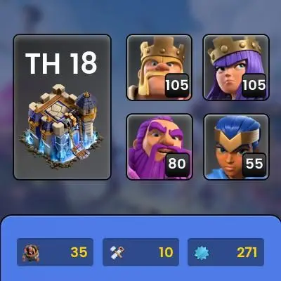 TH18-XP271-(Defensive Buildings Max-10 Epic Equipment Max-5 Hero Max-116 Wall Max Excellent Durchin) -Lifetime Warranty-Immediate Delivery