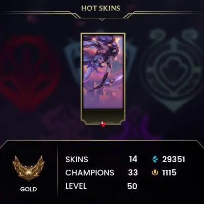【EuW-S15/S3】 Gold IV/3 Win + 14 Skin + Changeable Mail + Instant Delivery + Lifetime Warranty + 100% Handmade & Secure + 24/7 Support