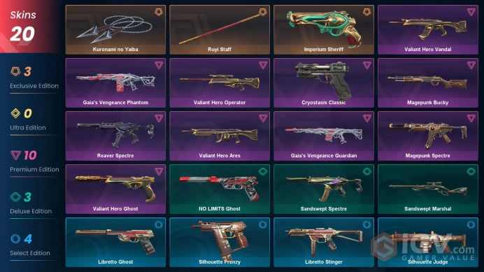EU 20 skins | Kuronami no Yaiba | Imperium Sheriff | Ruyi Staff | Gaia's Vengeance Guardian | Magepunk Bucky | Reaver Spectre | Magepunk Spectre