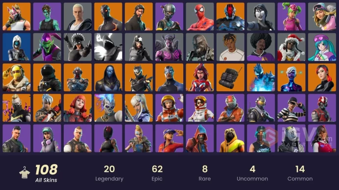 108 SKINS + THE REAPER + NBA 75 SWISH (1413 DAYS AGO IN SHOP) + ELITE AGENT + TAKE THE L + SLAYER JUICE WRLD + NEKO HATSUNE MIKU + CHLOE KIM