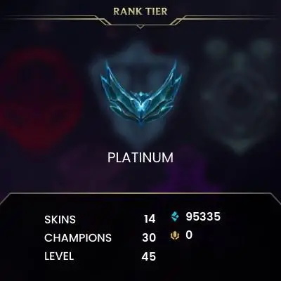 League of legends Plat 4 account, legendary shaco skin.