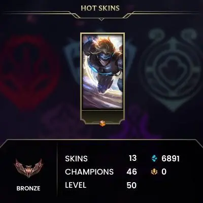 EUW / BRONZE 3 %100WR / 46 Champ / 13 Good skins(1 Ultimate, 2 Legendary, 3 Epic) / 6.8K BE /HONOR 3/ S10 ACC / HANDMADE / FULL ACCES /CHEAP