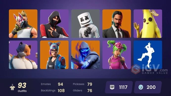 [PC] 79 skins | IKONIK | Take The L | Rogue Agent | Clutch | John Wick | Grind | Rust Bucket | Reaper | Hot Marat | Scenario | Head Banger 