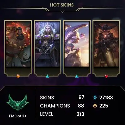 【EUW】Level 213 88 Champ/ 97 Skins Full Access High Quality Account Instant Delivery️