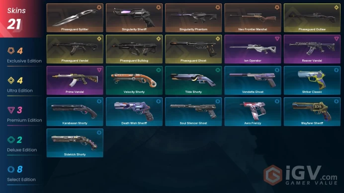 EU/TR 21 skins | Phaseguard Splitter | Singularity Phantom | Singularity Sheriff | Neo Frontier Marshal | Phaseguard Bulldog | Phaseguard Vandal