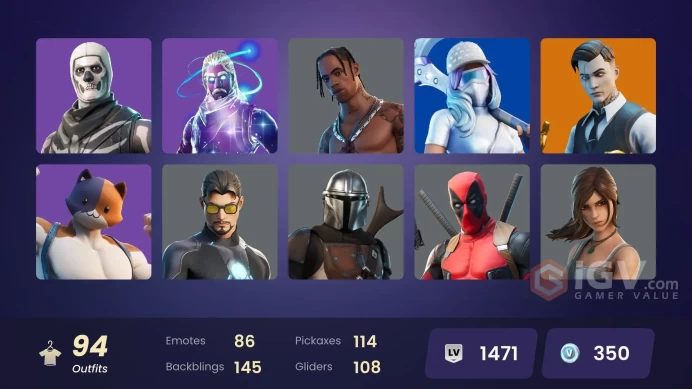 PC/PSN/Xbox/Nintendo 94 skins | OG STW | Galaxy | Travis Scott | Astro Jack | Gold Midas | Snake Eyes | Joey | Torin | Paradigm (Reality-659)