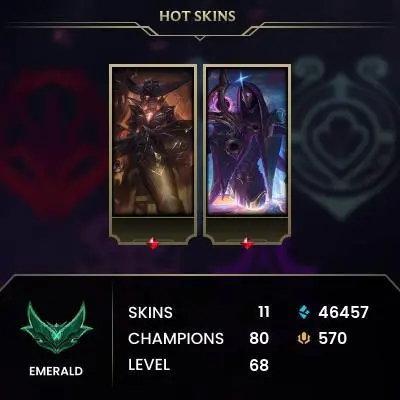 EUW / S15 EMERALD IV / 80 CHAMPS / 11 SKINS / 6W/11L / 45%+WR / 46K BE, 570RP / CHANGEABLE EMAIL / 5 MIN. 24/7 DELIVERY #L1/100326O8