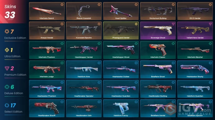 EU [ 33 TOP SKINS + 3 KNIFE ] Reaver Karambit + Araxys Vandal + Phaseguard Vandal + EX.O Vandal + Nocturnum Bulldog / full acces 