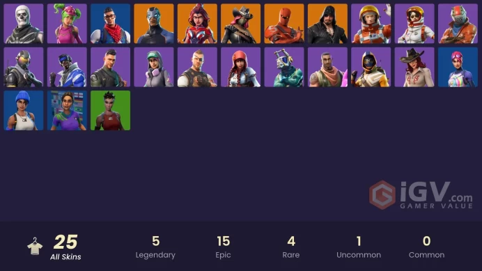 25 SKINS + TAKE THE L + PRODIGY + TIDY + SKULL TROOPER + CARBIDE + SIDEWINDER + BLACKHEART + SUMMIT STRIKER + BRITE BOMBER + RENEGADE + DRIVER