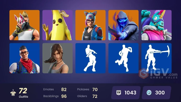 72 SKINS + STW OLD + LEVIATHAN AXE + PEELY + FROZEN PACK + DRIFT + LARA CROFT + ARTIC ASSASSIN + SUMMIT STRIKER + GINGER GUNNER + SIDEWINDER 