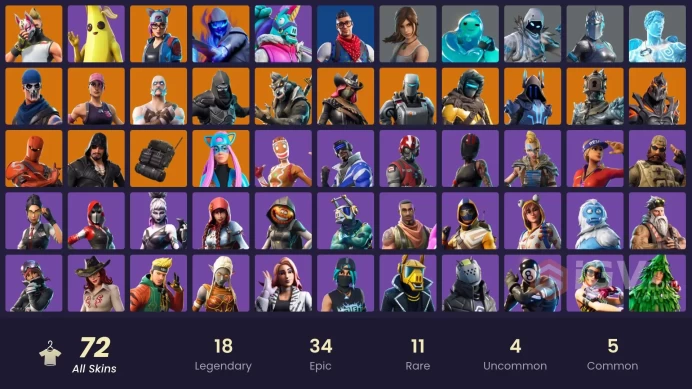 72 SKINS + STW OLD + LEVIATHAN AXE + PEELY + FROZEN PACK + DRIFT + LARA CROFT + ARTIC ASSASSIN + SUMMIT STRIKER + GINGER GUNNER + SIDEWINDER 