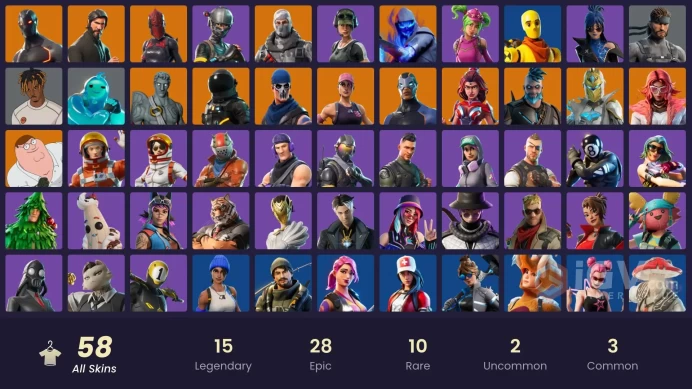 58 SKINS + THE REAPER + TAKE THE L + ELITE AGENT + STW OLD + HAVOC + TRAILBLAZER + PETER GRIFFIN + SLAYER JUICE WRLD + 1-BALL + DUMMY + HOPE