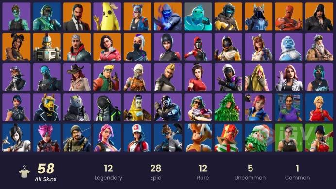 58 SKINS + REFLEX + MERRY MINT AXE + JOHN WICK + TSUKI + COBALT + FROZEN AXE + ONESIE + SHADOW OPS + BUNNYMOON + GRILL SERGEANT 
