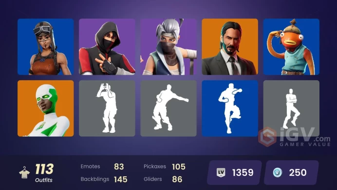[PC] 113 skins | Renegade Raider | IKONIK | Inferno | Mizuki | John Wick | Renzo the Destroyer | The Ageless | Hime | Era | Backlash | Nezumi |