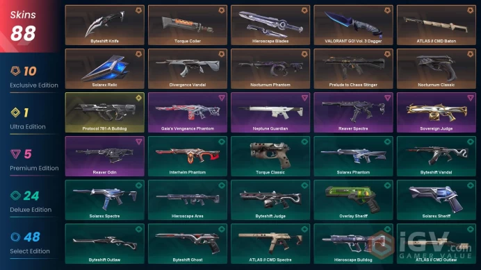 EU [ 86 TOP SKINS + 6 KNIFE ] VALORANT GO! Vol. 3 Dagger + Nocturnum Phantom + Divergence Vandal + Gaia's Phantom+ Byteshift Knife / full acces