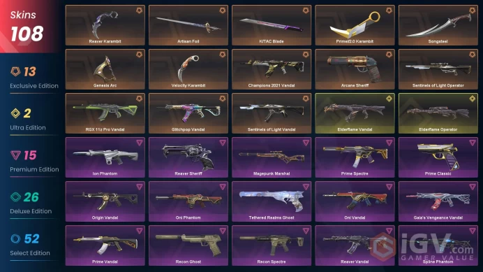 NA 108 skins 7 KNIVES/ Arcane Sheriff / Champions 2021 Vandal / Glitchpop Vandal / RGX 11z Pro VandalZka1557