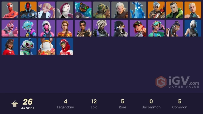 [/PC/XBOX/NINTENDO][27 skins | Valeria | Peter Griffin | Polar Peely | Geralt of Rivia | Solid Snake | Slayer Juice WRLD