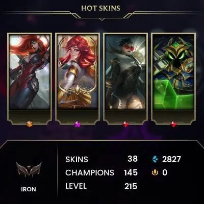 EUW -(S16) IRON 1 %100WR - 145 Champ - 38 Good Skins(1 Ultimate, 1 Mythic, 3 Legendary, 8 Epic) - 2.8K BE - HONOR 5 - FULL ACCES - CHEAP