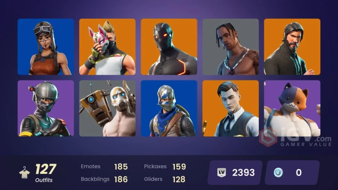 126 SKINS + FLOSS + TRAVIS SCOTT + ROYALE KNIGHT + TAKE THE L + ELITE AGENT + THE REAPER + BLUE SQUIRE + FRESH + ELITE'S SIGIL + OMEGA (STAGE5) 