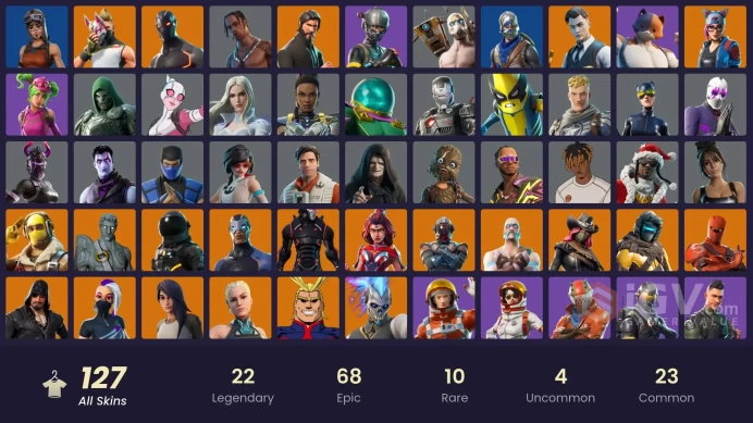 126 SKINS + FLOSS + TRAVIS SCOTT + ROYALE KNIGHT + TAKE THE L + ELITE AGENT + THE REAPER + BLUE SQUIRE + FRESH + ELITE'S SIGIL + OMEGA (STAGE5) 