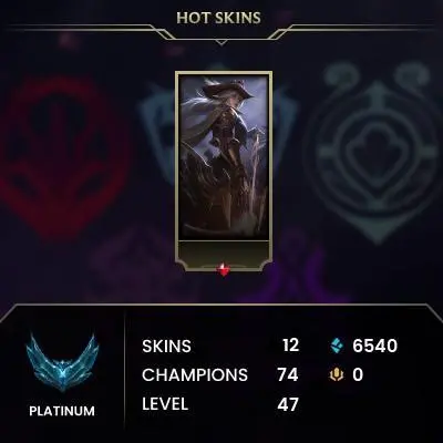 [EUW] Season 2026 - Platinum 3 - 1Win - 0Lose - Placements - 6500 Be - 74Champ - 12 Skin - Instant Delivery - Safe - High MMR