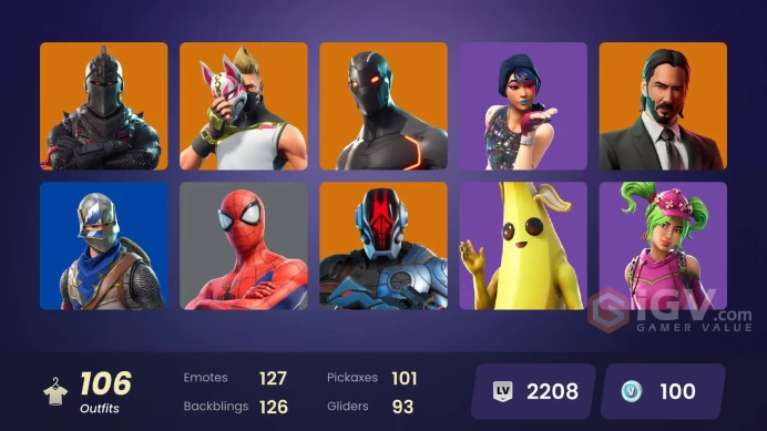 105 SKINS + BLACK KNIGHT + FROZEN BEAK + OMEGA (STAGE 5) + AC/DC + COLD HEARTED + FLOSS + ROYALE KNIGHT + BLUE SQUIRE + DRIFT