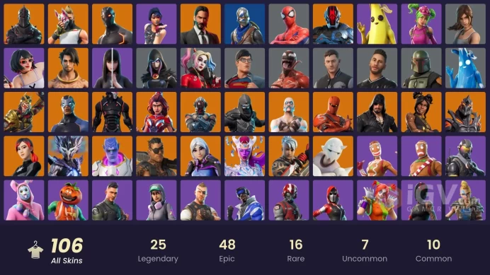 105 SKINS + BLACK KNIGHT + FROZEN BEAK + OMEGA (STAGE 5) + AC/DC + COLD HEARTED + FLOSS + ROYALE KNIGHT + BLUE SQUIRE + DRIFT