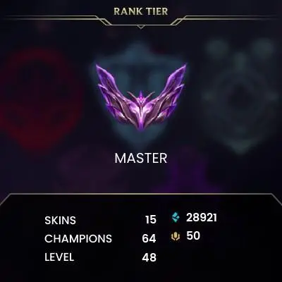 EUW -(S16) MASTER %64WR - HIGH LP GAIN - 64 Champ - 15 Good Skins(4 Epic) - 28.9K BE - HONOR 5 - S14 ACC - FULL ACCES - CHEAP