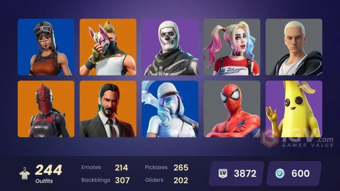 [PC] 244 skins | Leviathan Axe | Renegade Raider | Clutch | Blue Striker | Point Patroller | Grind | Menace | Predator| Raz | Omegarok | 600 VB
