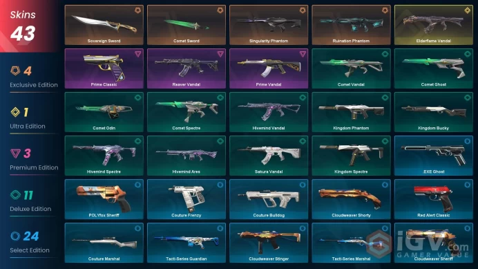 NA 43 skins / Elderflame Vandal / Ruination Phantom / Comet Sword / Sovereign Sword / Singularity PhantomMxa216