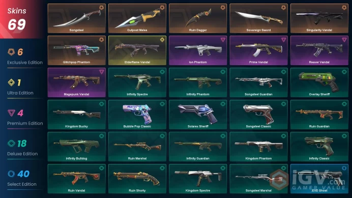EU 69 skins / Ruin Dagger / Elderflame Vandal / Singularity Vandal / Magepunk Vandal / Ion Phantomnki83
