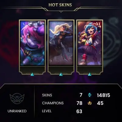 【EUW】Level 63   78  Champ/ 7  Skins   Full Access  High Quality Account  Instant Delivery️