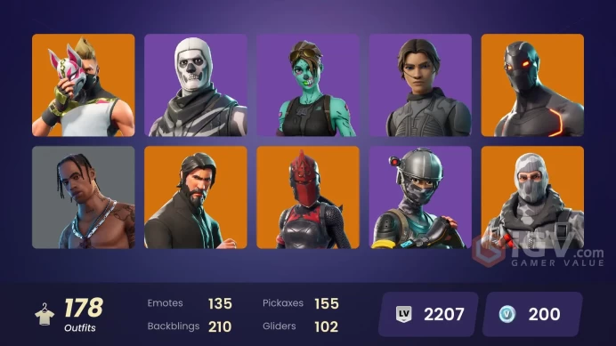 178 SKINS + TRAVIS SCOTT + THE REAPER + ROYALE KNIGHT + HUNTMASTER SABER + BLUE SQUIRE + TAKE THE L + MAKO + ASTRO JACK + DIAMOND JACK