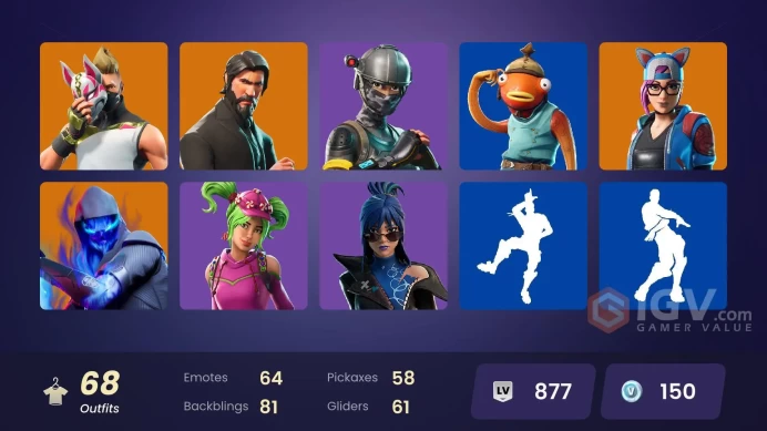 68 SKINS + THE REAPER + ELITE AGENT + TAKE THE L + BUS BANNER + DRIFT + DARK VOYAGER + CALAMITY + SUN STRIDER + NISHA