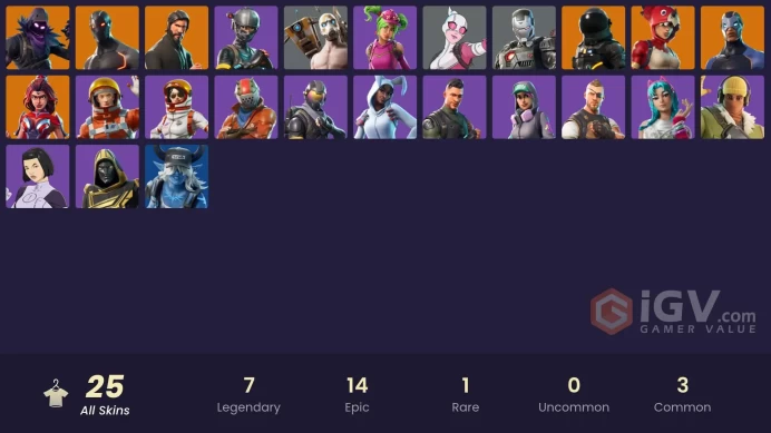 25 SKINS + THE REAPER + TAKE THE L + ELITE AGENT + OMEGA + WAR MACHINE + PSYCHO BANDIT + TRICERA OPS + RECON RAPTOR + RAVEN
