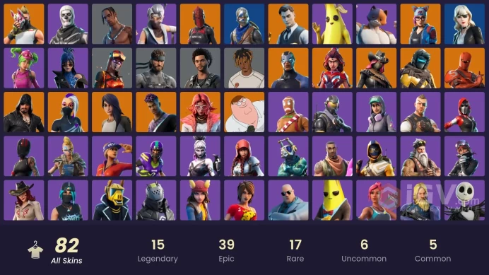 82 SKINS + FLOSS + TRAVIS SCOTT + ROYALE KNIGHT + HEAD BANGER + BLUE SQUIRE + MAKO + DIAMOND JACK + SLAYER JUICE WRLD + SKULL TROOPER