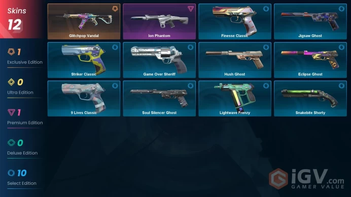 EU | 12 skins + 17 agents | Glitchpop Vandal • Ion Phantom